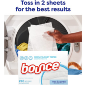 240-Count Bounce Free & Gentle Fabric Softener Dryer Sheets $3.99 After...