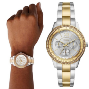 Fossil Women's Stella Stainless Steel Crystal-Accented Multifunction Quartz...
