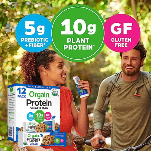 Orgain 12Count Organic Vegan Protein Bars, Chocolate Chip Cookie Dough