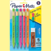Set of 5 Paper Mate Mechanical Pencils with 2 Erasers and Lead Refills...