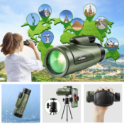 High Power 10x42 HD Monocular Telescope with Smartphone Holder $9.99 After...