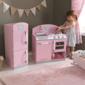 KidKraft Pink Retro Wooden Play Kitchen and Refrigerator 2-Piece Set $69...