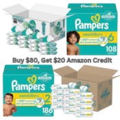 Pampers Diapers / Wipes - Buy $80, Get $20 Amazon Credit + Subscribe and...