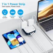Flat Plug 4-Outlet Surge Protector Power Strip with 3 USB Ports, 5-Ft $16.99...