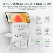 Surge Protector USB Outlet Extender, 8-Outlet + 4 USB Ports $10 (Reg. $20)...