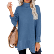 Women’s Turtleneck Side Split Oversized Pullover Sweater $12.20 when...