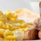 breakfast sausage on fork