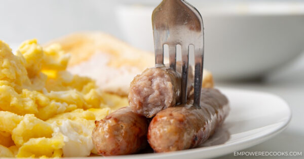 breakfast sausage on fork