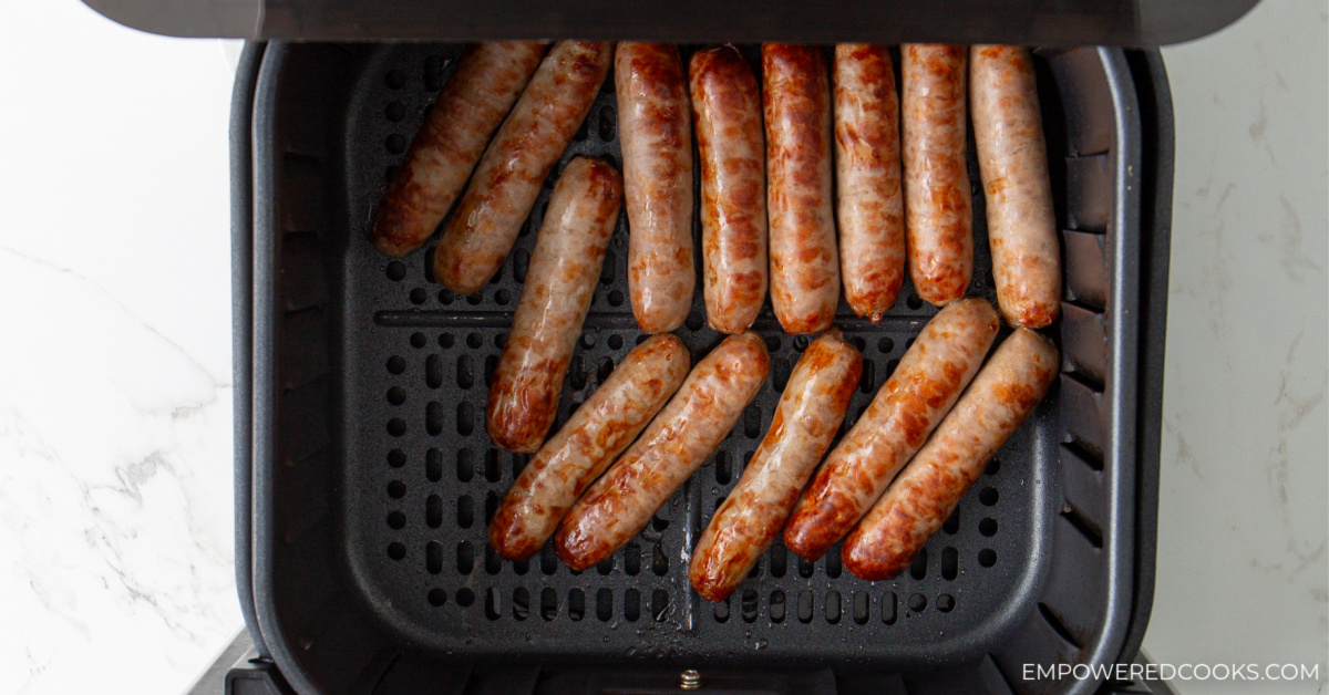 air fried breakfast sausage in basket