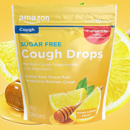 Amazon Basic Care Sugar Free Honey Lemon Cough Drops, 140Count as low