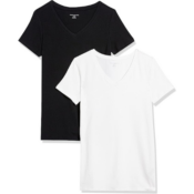 Amazon Essentials Women's Classic-Fit Short-Sleeve V-Neck T-Shirt, 2-Pack...
