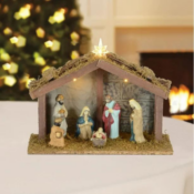 Porcelain Nativity Scene with a Lighted Wooden Stable, 8-piece $5.76
