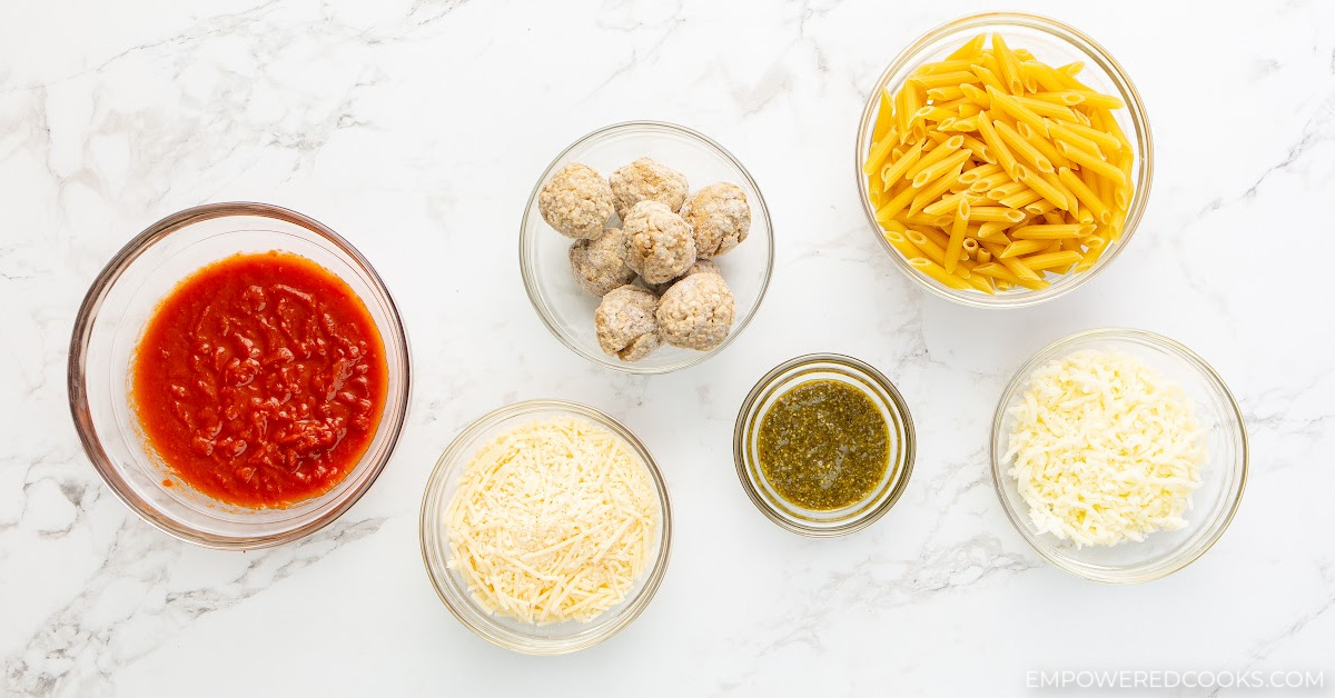 air fryer meatball pasta bake ingredients