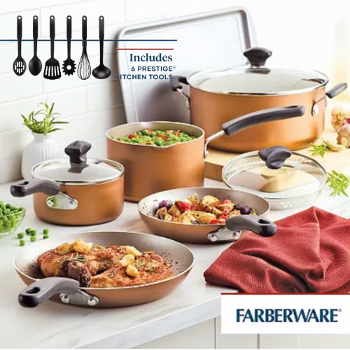 Farberware Cookstart 15pc Aluminum Nonstick Cookware Set With Prestige  Tools Red : Target