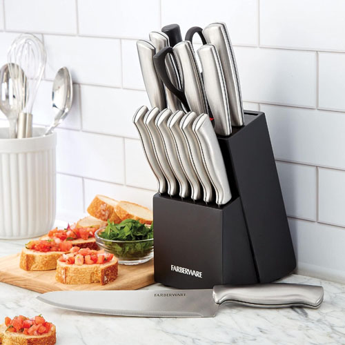 Farberware Stainless Steel 15-Piece Kitchen Knife Set, Black with Wood Block  $19.99 (Reg. $46) - Lowest price in 30 days - Fabulessly Frugal