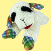 Multipet Lamb Chop Plush Dog Toy with Plaid Ears and Paws, Medium, 10.5