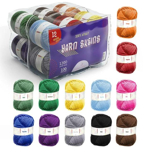 Craftbud 12-Piece Multi-Colored Acrylic Hand Knitting Yarn for
