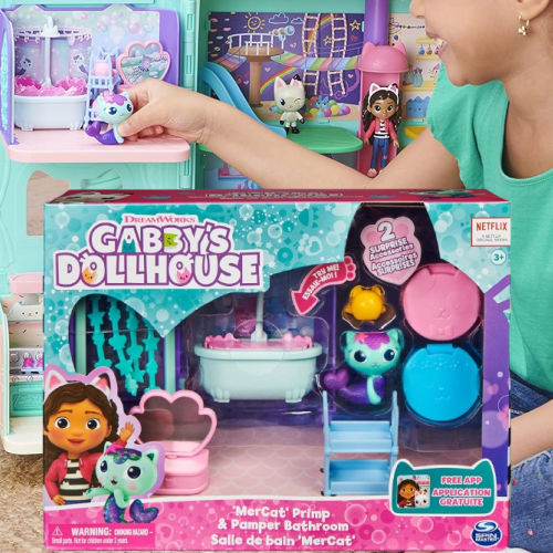 Gabby's Dollhouse, Primp and Pamper Bathroom Playset with Mercat