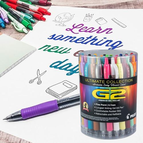 36-Count Pilot G2 Retractable Gel Roller Pens (Fine Point 0.7mm, Vibrant  Colors)
