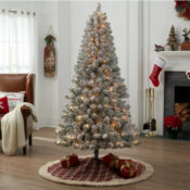 Pre-Lit Flocked Frisco Pine Artificial Christmas Tree, Green, 6.5 ft $39...