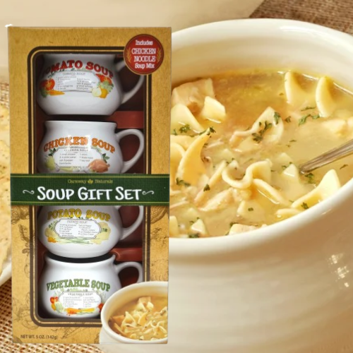 Nostalgic Soup Bowls Box Gift Set with Chicken Noodle Soup Mix by Caraway  Naturals, 5oz, 1ct
