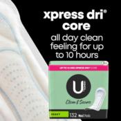 U by Kotex Clean & Secure 132-Count Maxi Pads, Heavy Absorbency as...