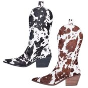 Women's Leather Cow Print Mid-Calf Boots $50 Shipped Free (Reg. $150) -...