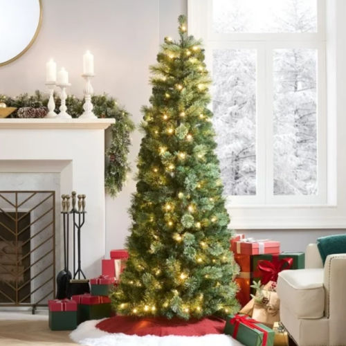 Pre-Lit Artificial Christmas Tree with Tips, Lights, Metal Stand