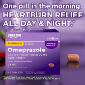 Amazon Basic 42-Count Care Acid Reducer Omeprazole 20mg Delayed Release...