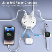 Travel Power Strip 4-Outlet 3-USB with Retractable Extension Cord $11.99...