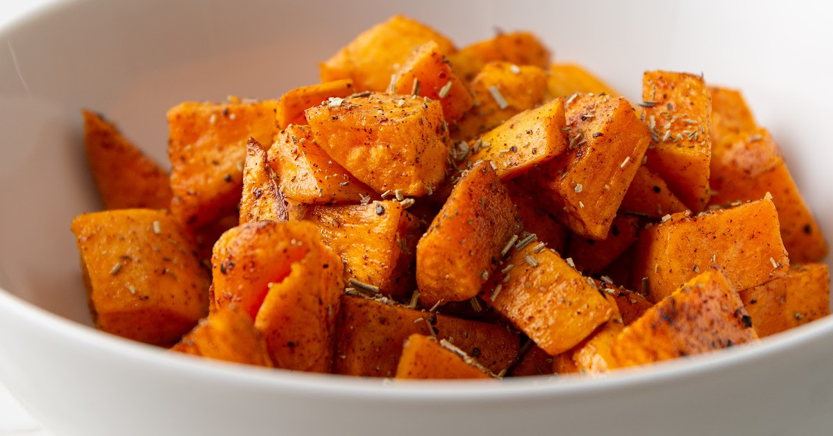 roasted sweet potatoes in bowl