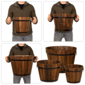 Rustic Wood Bucket Barrel Garden Planters 3-Piece Set $59.99 After Code...
