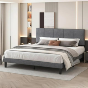 Upholstered Platform Queen Bed Frame with Headboard for just $99.99 Shipped...