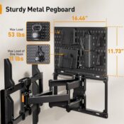 Prime Members: Full Motion TV Wall Mount w/ Metal Pegboard $20.99 After...