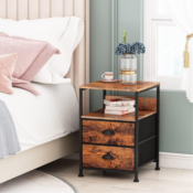 Nightstand End Table with 2 Fabric Drawers and Shelf, Set of 2 $47.37 After...