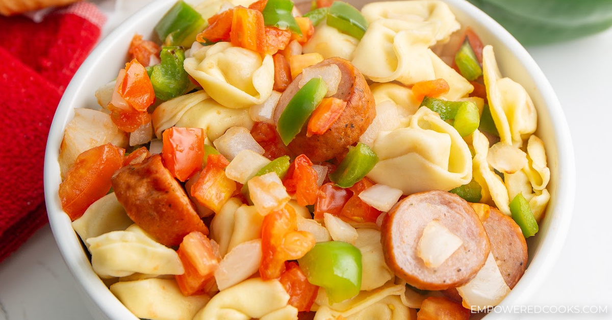 Air Fryer Chicken Sausage and Tortellini Recipe - Fabulessly Frugal