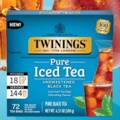 Twinings 72-Count Oversized Pure Unsweetened Black Iced Tea Bags as low...