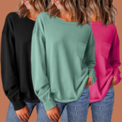 Ladies Long Sleeve Casual Crewneck Loose Shirts $15.39 After Coupon + Code...