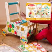 Melissa & Doug Wooden Shape Sorting Grocery Push Cart 16-Piece Playset...