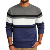 Stay Stylish and Cozy with this Men's Striped Pullover Sweater for just...