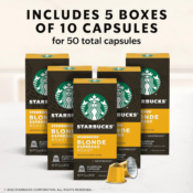 Starbucks by Nespresso 50-Count Blonde Roast Espresso Coffee Capsules as...