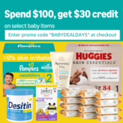 Get $30 Amazon credit when you spend $100 on Baby Care Items with Promo...