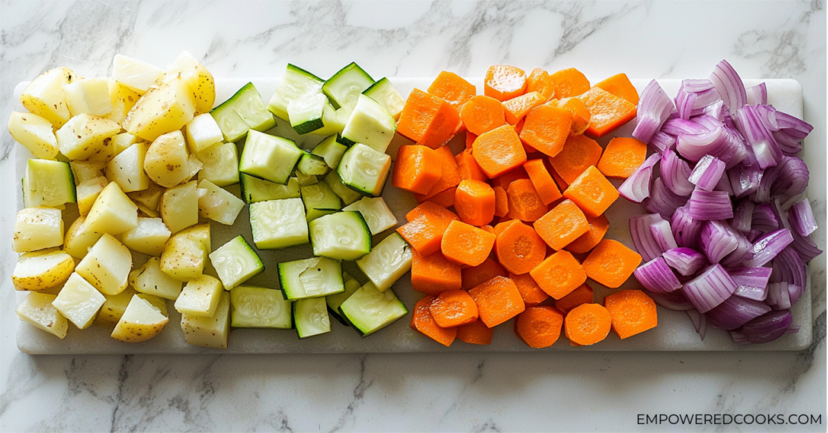 chopped veggies for albondigas soup