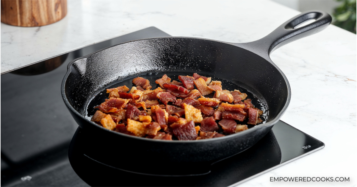 bacon cooking on the stovetop