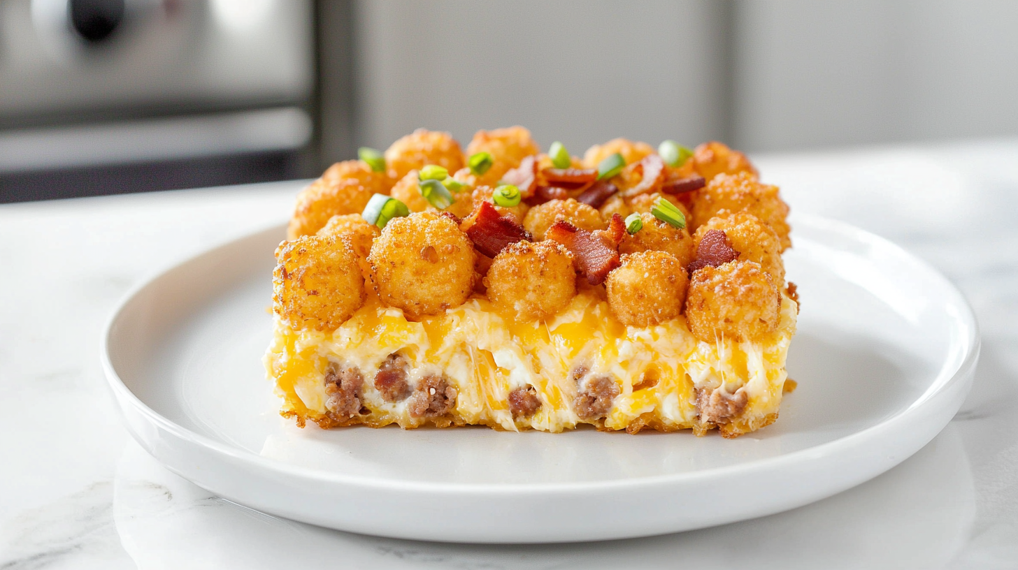 a serving of tater tot breakfast casserole