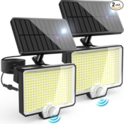 Brighten your nights with 294 LED Solar Motion Sensor Lights, 2-Pack Black...