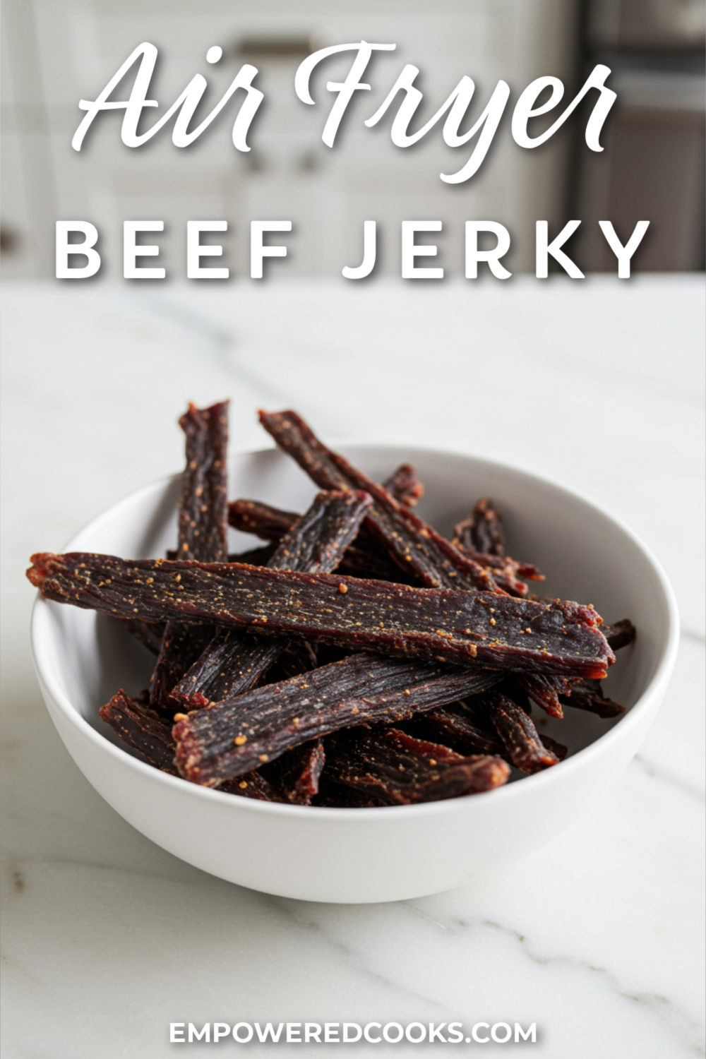 Air Fryer Beef Jerky in a bowl