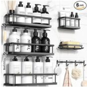 Maximize bathroom space with this Shower Caddy 6-Piece Set w/ Hooks $9.99...