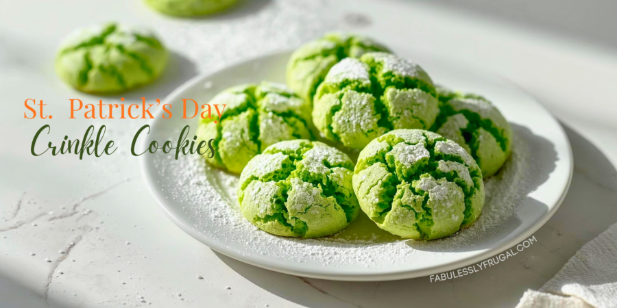 green crinkle cookies on a white plate