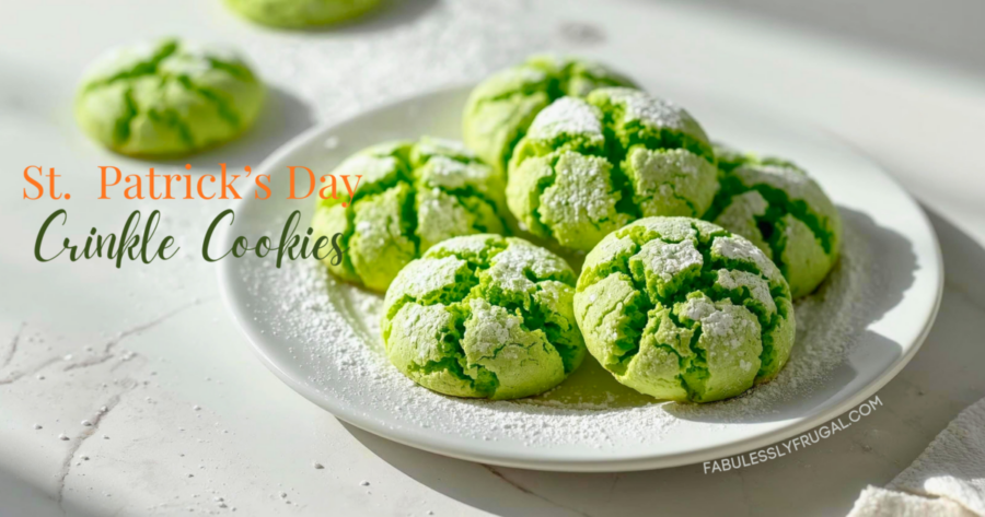 green crinkle cookies on a white plate